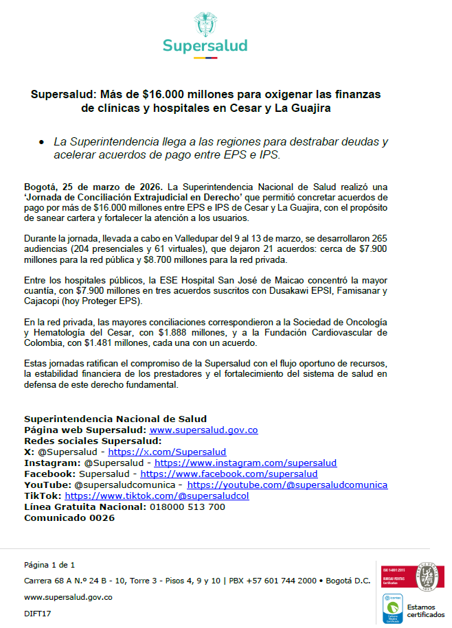 Tabla de Conciliación Supersalud